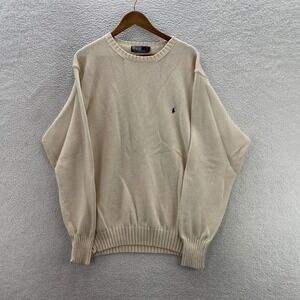 Vintage Polo Ralph Lauren Sweater Mens XLT Cream Cotton Knit Preppy Luxury